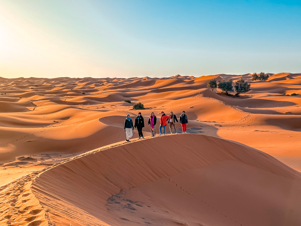 grupo de viajeros en desierto de sahara